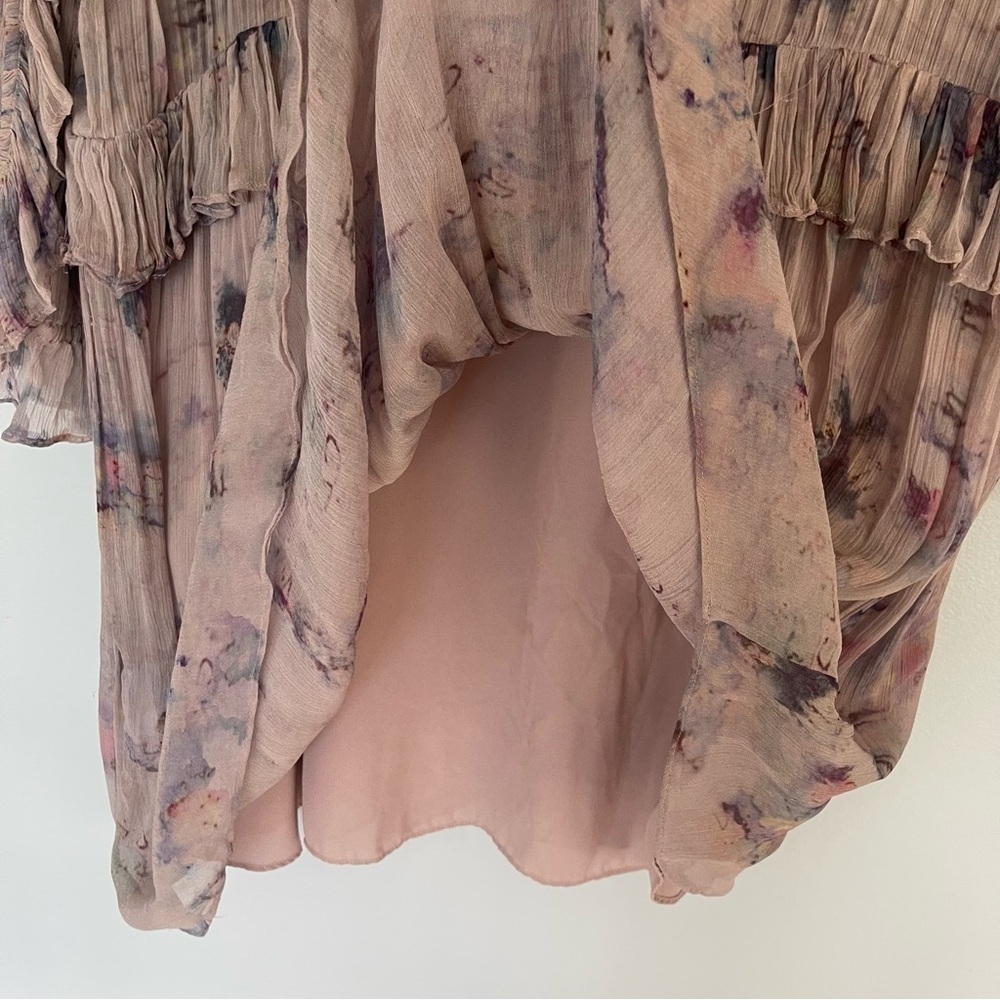 IRO Banon Floral Mini Blouson Dress Ruffles V-Neck Lace Up Size 44 - Picture 11 of 16